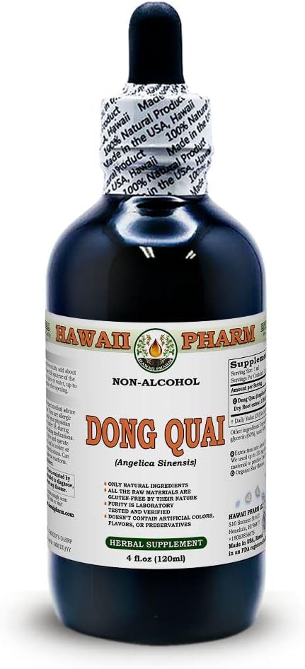 Dong Quai Extrato Líquido Sem Álcool, Raiz Seca de Angelica Chinesa Orgânica (Angelica sinensis) Glicerito Hawaii Pharm Suplemento Herbal Natural 120 ml
