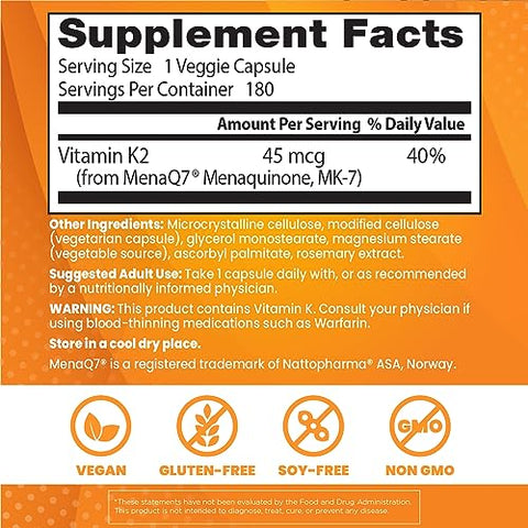 Doctor's BEST - Doctor’s Best Cápsula de Vitamina K2 Mk-7 Natural, Suporte para a Saúde Óssea