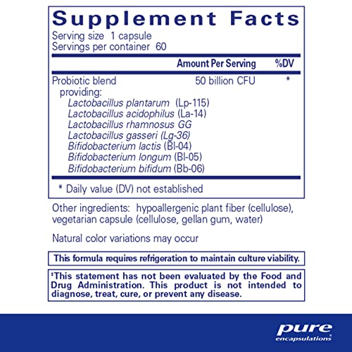 Probiótico 50B – Saúde Digestiva – Suplemento Imunológico – Cápsulas Resistentes ao Ácido – Livre de Glúten - Pure Encapsulations