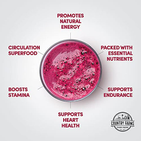 Bountiful Beets: Extrato de Beterraba Integral, Superfood para Apoiar a Circulação Saudável e Promover Energia, Estimulante de Óxido Nítrico, Sabor de Cereja, 30 Porções - COUNTRY FARMS