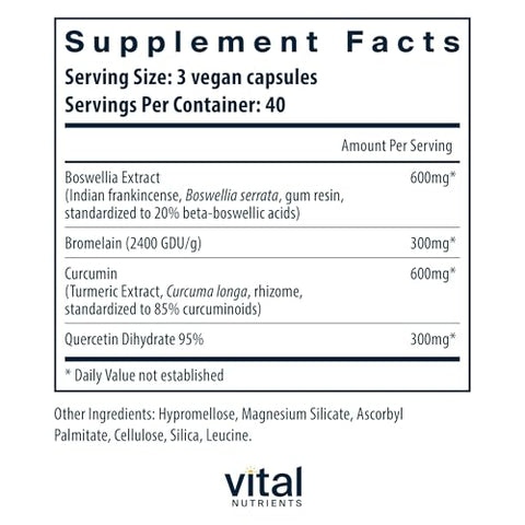 BCQ | Boswellia Vegana, Bromelina, Curcumina | 60 cápsulas | 500 mg - Vital Nutrients