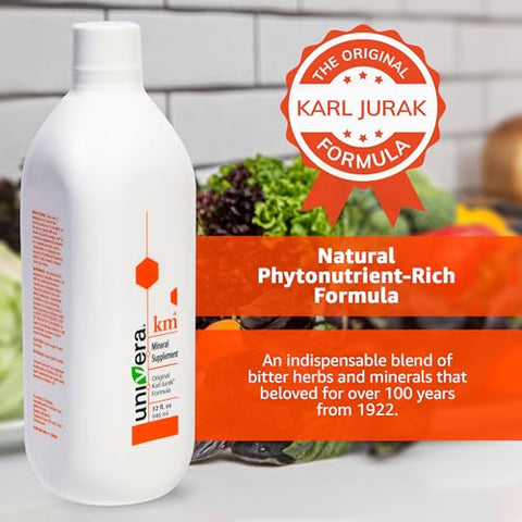 km – Potássio Líquido Suporta, Suplemento Mineral – 946 ml (1PK), Equilíbrio do pH do Corpo, Fórmula Original Karl Jurak, Sabor Terroso (Fornecimento de 30 Dias) - Univera
