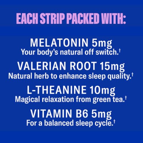 NuStrips - Sleep in a Strip™ | Fitas Orais para Dormir com 5mg de Melatonina, Raiz de Valeriana, L-Teanina e Vitamina B6 | Mais Rápido que Gomas | 100% Natural | 30 Fitas Embaladas Individualmente