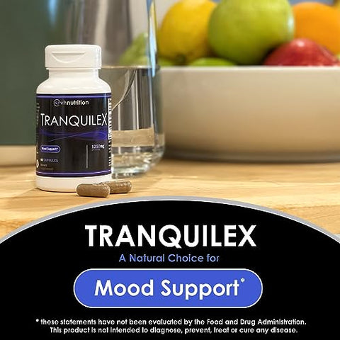TRANQUILEX | Suplemento para Alívio do Estresse* | Ashwagandha, Flor de Maracujá, Kava Kava, Melissa, Raiz de Alcaçuz e Lavanda | Relaxamento Natural e Calma Mental | 60 cápsulas - VH Nutrition
