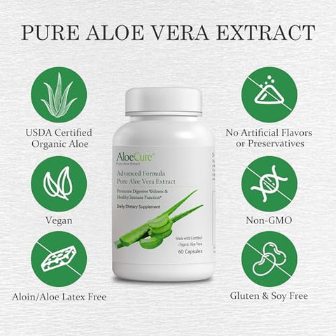 Cápsulas Orgânicas de Aloe Vera, 160.000mg Equivalente de Folha Interna de Aloe por Porção, Suporte para a Saúde Intestinal - AloeCure