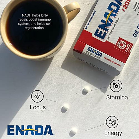 20 x NADH | Energia, Foco Mental, Resistência | Combate a Fadiga, Regenerador Celular | 20mg NADH 30 Pastilhas (1 por porção) | Suplementos Energéticos Naturais para - ENADA