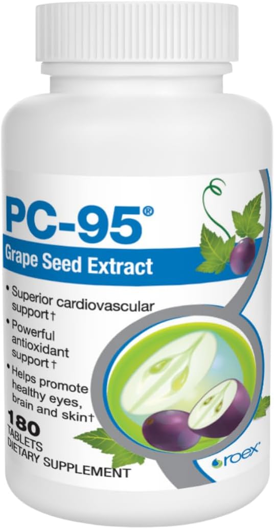 Vitamins | Extrato de Semente de Uva PC-95 | Suplementos Alimentares | Alívio do Estresse | Olhos Saudáveis | Cérebro Saudável | Pele Saudável | Suporte Cardiovascular | 180 Cápsulas - Roex
