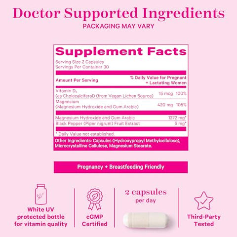 Pink Stork - Suplemento de Magnésio Pink Stork para Mulheres com Vitamina D – Equilíbrio de Humor, Calma Natural