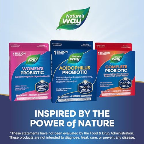 Nature's Way - Nature’s Way Acidophilus Probiotic Pearls – Equilíbrio Digestivo*, Combate a Prisão de Ventre e Inchaço*, 1 Bilhão de Culturas Vivas, 90 Cápsulas (Embalagem…)