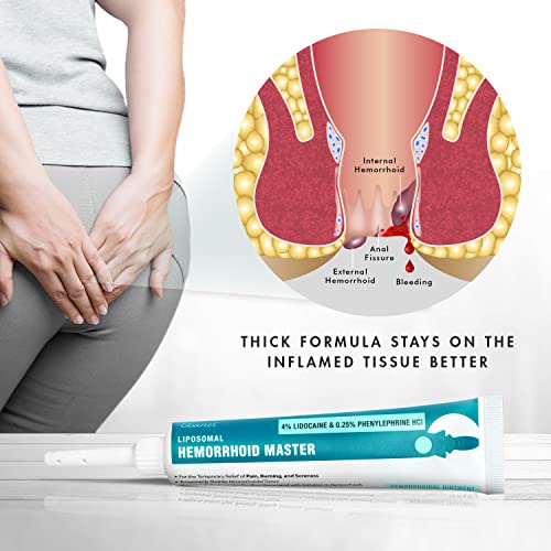 Pomada para Tratamento de Hemorroidas, 45g, Anestésico com Lidocaína para Fissuras Anais, Alívio da Dor, Queimação, Coceira, Inchaço e Sangramento com Fenilefrina, Hidrocortisona, Aloe Vera - Ebanel