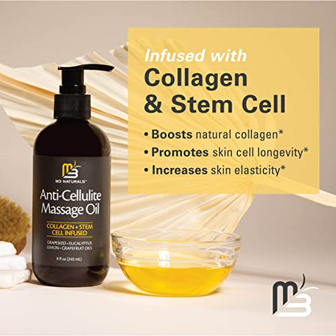 M3 Naturals - Óleo de Massagem Anti Celulite para Terapia de Massagem – Creme de Celulite para Mulheres com Colágeno e Células-Tronco para Firmar a Pele – 240 ml por