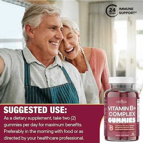Gomas de Vitaminas do Complexo B NEW AGE com Vitamina B3, B5, B6, B7, B9 – Suplemento para Energia e Saúde