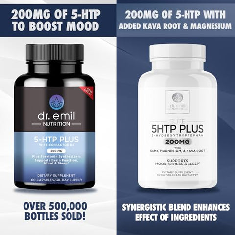 DR. EMIL NUTRITION - Elite 5-HTP 200 MG com Extrato de Raiz de Kava, Magnésio – Potencialize seu Bem-Estar!