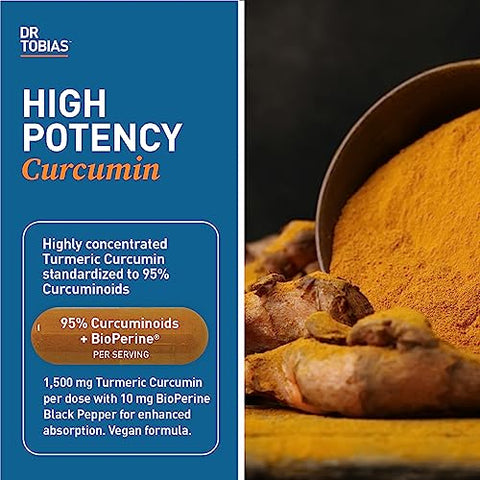Suplemento de Curcumina de Cúrcuma com BioPerine – 60 Cápsulas (500 mg) - Dr. Tobias