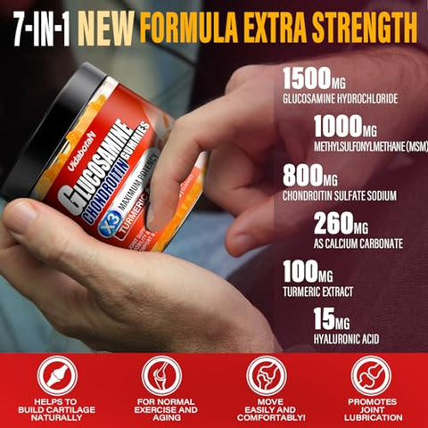 vidabotan - Gomas de Glucosamina e Condroitina sem Açúcar, Extra Forte 1500mg com MSM – Marca: [Nome da Marca]