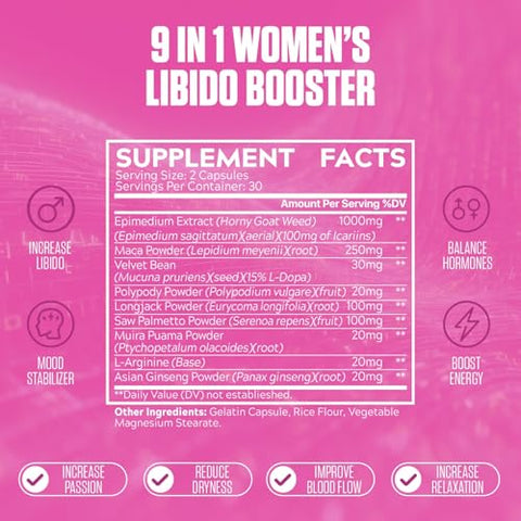 EPN Supplements - Libido Booster for Women | Horny Goat Weed For Her 9X | Auxilia Saúde Feminina, Humor, Energia, Fluxo Sanguíneo | Raiz de Maca, Longjack 7 Mais Ingredientes Poderosos em Doses Ultra | 3º