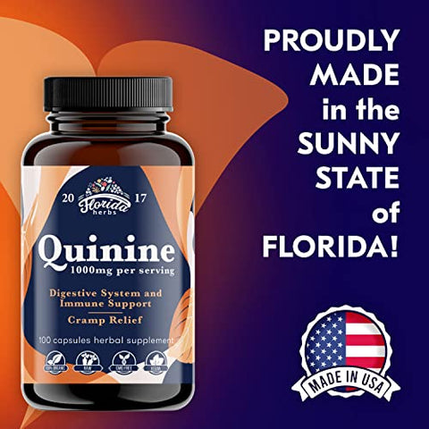 FLORIDA HERBS - Pílulas Orgânicas para Defesa de Cãibras nas Pernas – 1000 mg – Comprimidos de Quinina para Suporte a Pernas Inquietas – Suplemento de Casca de Cinchona – Cápsulas de Quinina para Cãibras Musculares – Cápsulas Veganas