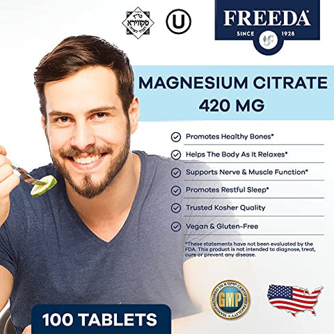 FREEDA - Freeda Magnesium Citrate 400mg – Suplemento de Magnésio Puro em Comprimidos – Mineral de Magnésio em Citrato – Suplemento de Magnésio Citrato – Suplemento Mineral de Magnésio – Magnésio 400mg