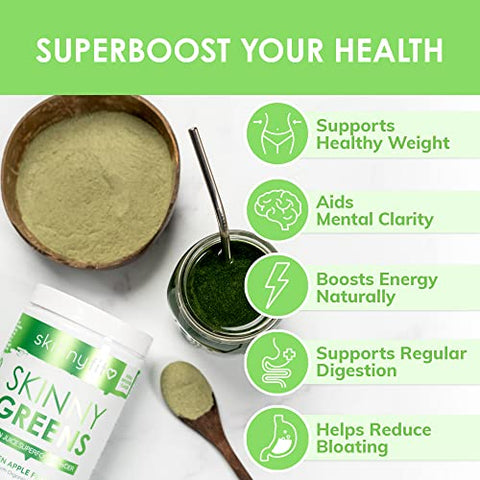 Skinny Greens: Pó Superfood de Suco Verde, Sabor Maçã Verde, Energia Natural – 100g - SkinnyFit