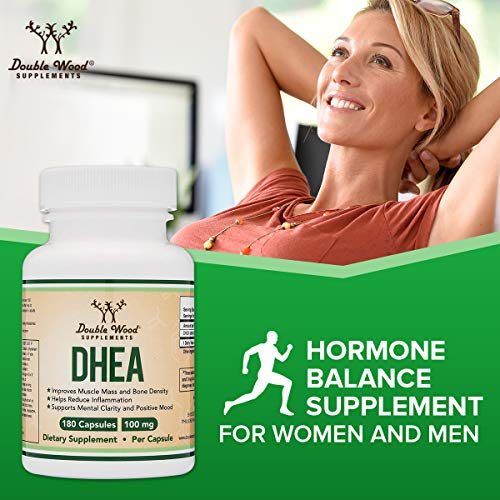 Double Wood Supplements - DHEA 100mg | 180 Cápsulas | Força Máxima 6 Meses | Testado por Terceiros | Equilíbrio Hormonal