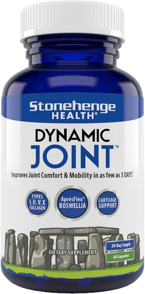 Suplemento Dinâmico para Articulações: Conforto, Mobilidade, Flexibilidade com AprèsFlex Boswellia, MSM, Colágeno, Bromelina, Cúrcuma, Vitamina C, D3 (60 Cápsulas) - Stonehenge Health