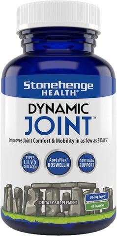 Suplemento Dinâmico para Articulações: Conforto, Mobilidade, Flexibilidade com AprèsFlex Boswellia, MSM, Colágeno, Bromelina, Cúrcuma, Vitamina C, D3 (60 Cápsulas) - Stonehenge Health