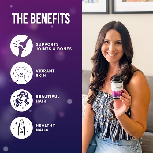 Multi Colágeno em Cápsulas para Mulheres e Homens – Alta Absorção de Peptídeos de Colágeno Hidrolisado para Cabelo, Pele e Unhas com Tipos I II III V X Ácido Hialurônico – 60 Cápsulas - Vitauthority