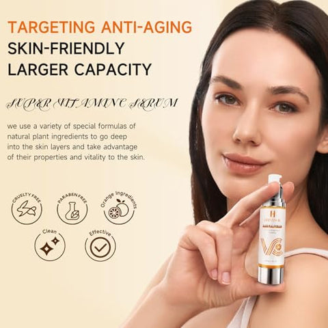 HANYWIL - Sérum Facial Super Vitamina C, Com Ingredientes Naturais para Manchas de Idade, Rugas, Hidratação, Cuidados Anti-Envelhecimento, Firmeza, Levanta, Suaviza, Vitamina C Sérum Facial 90 ml