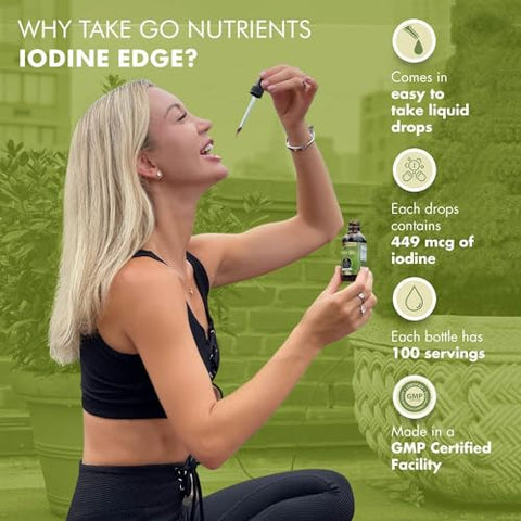 Suplemento Orgânico de Iodo Nascente Iodine Edge Avançado em Gotas para Suporte da Tireoide, Energia Aumentada e Função Cognitiva - Go Nutrients