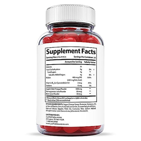 3 Pack) – Gomas ACV Keto Simpli Health 1000MG com Suco de Romã, Beterraba e Vitamina B12 – 180 Gomas - Justified Laboratories
