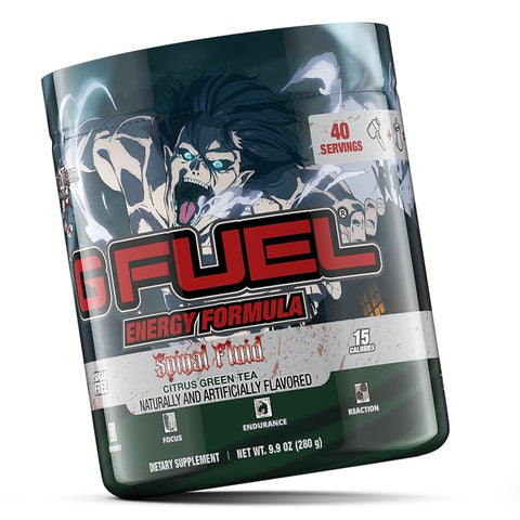 G Fuel Attack on Titan Pó Energético, Sem Açúcar, Suplemento de Foco com Cafeína Limpa, Mistura para Água, Sabor Chá Verde Cítrico, Aminoácidos de Foco, Vitaminas Antioxidantes – 280g
