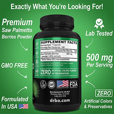 DR. BO - Saw Palmetto para Saúde da Próstata Masculina – Crescimento Capilar e Controle da Bexiga – Complexo de Suplementos