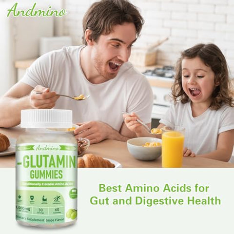 andmino - L-Glutamina Gummies 1000 mg com Trehalose – Suporte Intestinal e Reforço Imunológico