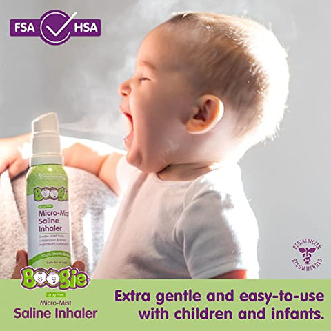 Micro-Mist Inalador Salino, Alívio de Congestão Nasal para Bebês, Spray Nasal para Crianças, Recomendado por Pediatras, HSA/FSA Elegível, 50ml Inodoro – Pacote de 1 - Boogie