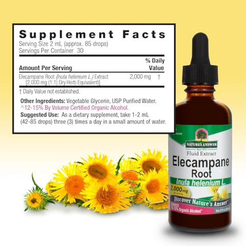 Nature's Answer - Nature’s Answer Raiz de Elecampane 60 ml. Baixo Teor de Álcool Orgânico 2000mg – Herbal – Não GMO