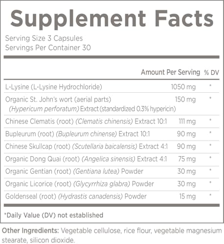 Trilex Essentials Natural Wellbeing para Herpes Labial – com Lisina, Hipericina para Lábios Saudáveis – Suplemento Herbal 90 cápsulas vegetais
