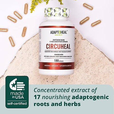 ADAPTOHEAL - Suplemento de Suporte à Pressão Arterial com Astragalus, Ginkgo Biloba, Rhodiola Rosea, Reishi Mushroom – Promove a Saúde Cardiovascular, do Coração e a Circulação Sanguínea (180 cápsulas)