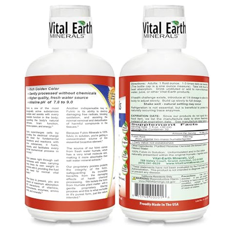 Suplemento de Ácido Fúlvico com 70 Minerais Traços e Eletrólitos para Energia – 500ml - Vital Earth Minerals