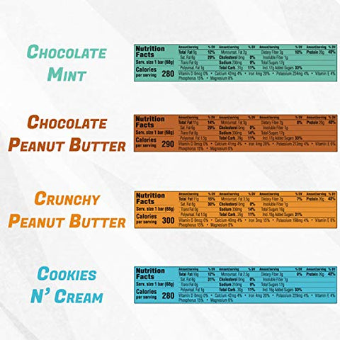 CLIF BUILDER'S - CLIF BUILDER’S Barra de Proteína – Amendoim Crocante, Manteiga de Amendoim com Chocolate, Hortelã com Chocolate, Cookies e Creme (Pacote com Variedade, 12 Unidades)