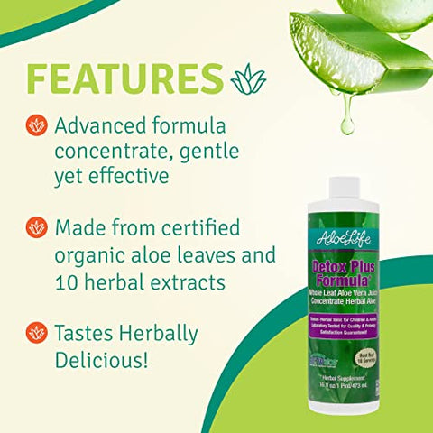Fórmula Detox Plus, Suplemento Detox à Base de Aloe Vera, Suco de Aloe Vera para Limpeza, Promove Digestão Saudável, Tônico Herbal Concentrado, Detox para Saúde Intestinal Geral - Aloe Life