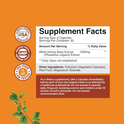 Natures Craft - White Kidney Bean Energy Booster – Extrato de Feijão Branco Natural, Suplemento Energético e Ativador AMPK – Cápsulas Antioxidantes – Fibra Alimentar Natural Pré-treino – Marca em Destaque