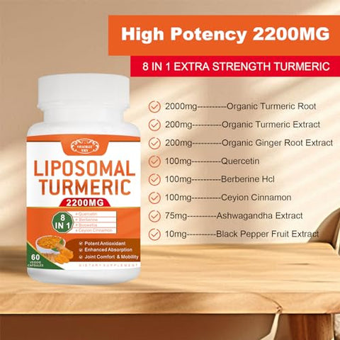 VITACRLLYNMN - Liposomal Turmeric Curcumin 2200MG com Pimenta Preta – 60 Cápsulas (Marca)