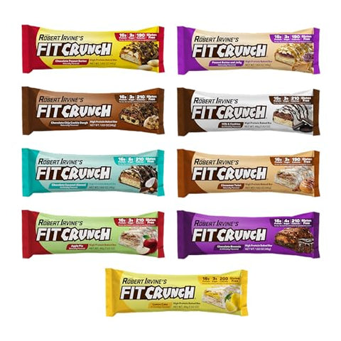 Fit Crunch - FITCRUNCH Barras de Proteína Tamanho Lanche, Criadas por Robert Irvine, Barra Assada de 6 Camadas, 3g de Açúcar, Livre de Glúten