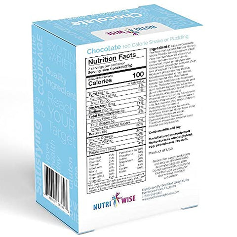 Shake Dietético Substituto de Refeição de Chocolate, 100 Calorias, 15g Proteína - NutriWise