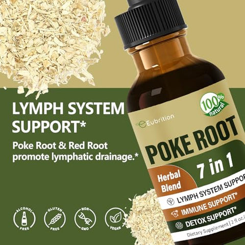 Eubrition - Poke Root Natural Liquid Drops – Embrace Wellness, Não-OGM, Vegano, Suplemento Herbal Livre de Álcool, Desenvolvido para Suporte Linfático, Imunológico e Detox, 60 ml
