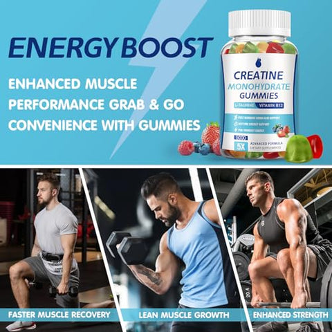 MaxHemp - Gummies de Creatina Monohidratada para Homens e Mulheres Complexo 5000mg – 160 Gummies, Gomitas Creatina 5g Suplemento de Creatina Monohidratada Mastigável para Aumentar o Foco, Força Muscular, Resistência