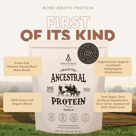 Proteína em Pó de Carne de Pasto, Baunilha, Caldo de Osso de Carne com Órgãos Bovinos – 100% Natural e Nutritivo - Ancestral Supplements