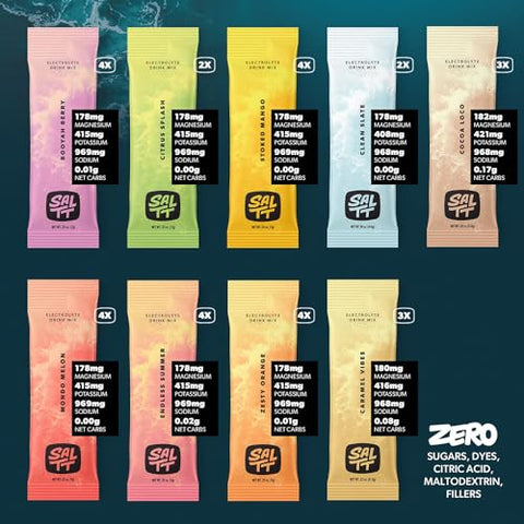 Keto Chow - SALTT Pó de Eletrólitos para Bebida com Sabor – Variedade All The Things – 30 Pacotes de Hidratação – Magnésio, Potássio, Sódio, Minerais Traços – Zero Açúcar