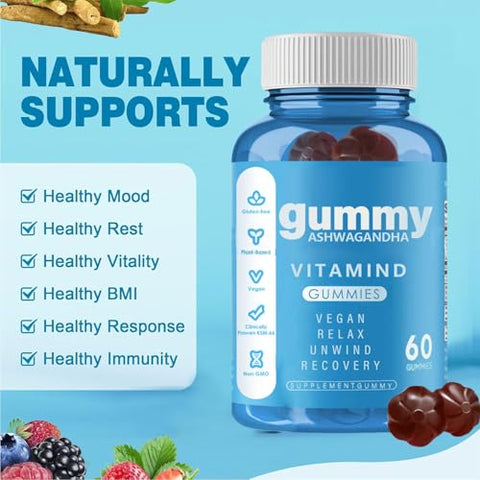 Flostmourne - Ashwagandha Gummies Vegan – 60 Unidades – Mixed Berry, KSM-66 – Sem Glúten, Não-OGM – Base Vegetal – 60g