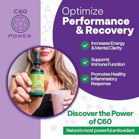C60 Purple Power - C60 Power – Óleo de Coco MCT Orgânico 60 Cápsulas – 99,99% de Carbono Fullerenos Puros – Melhore a Função Mitocondrial